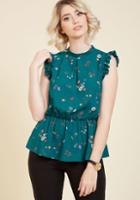  Peplum Professional Sleeveless Top In Teal Flowers In 1x