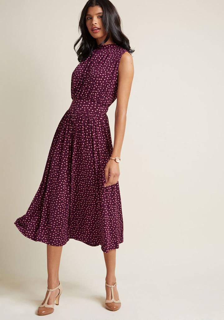 Modcloth Off To Ottawa Midi Dress In Purple Dots In M