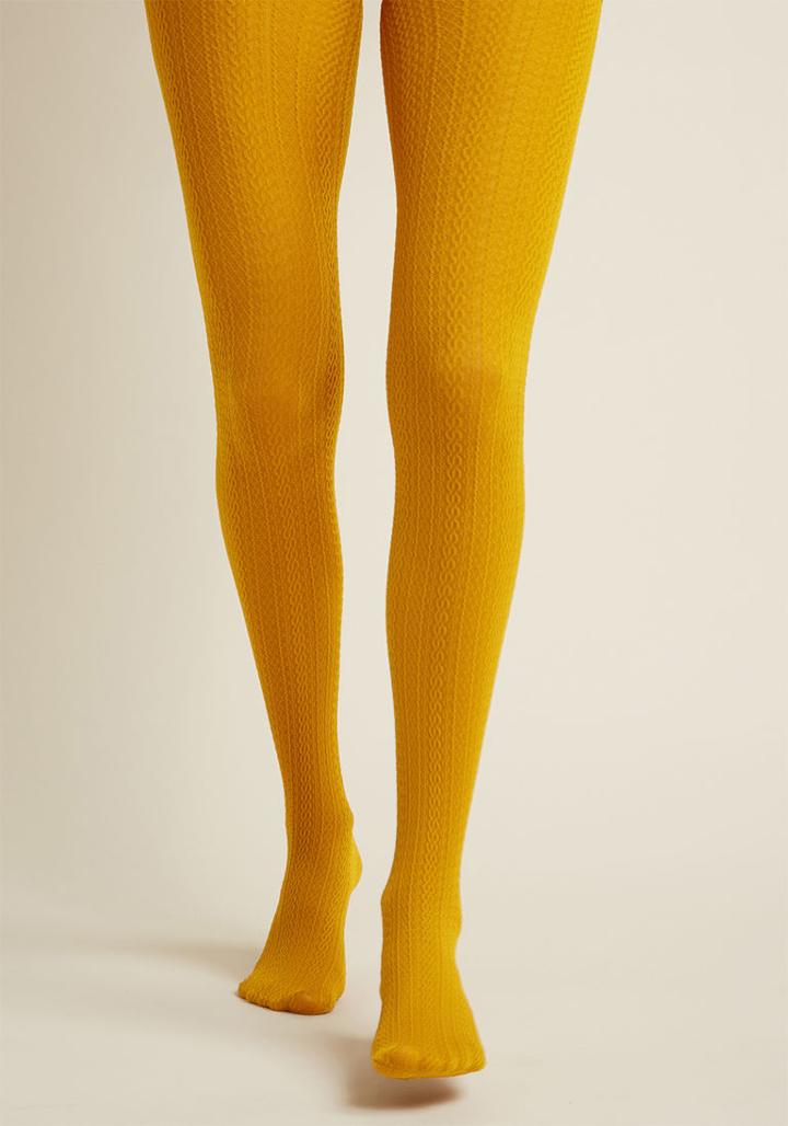 Modcloth Cable For Discussion Tights In Mustard