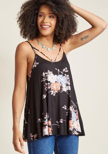 Modcloth As Far As You're Concert Tank Top In Black Floral In Xl