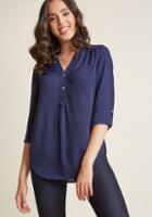 Modcloth Pam Breeze-ly Long Sleeve Tunic In Navy