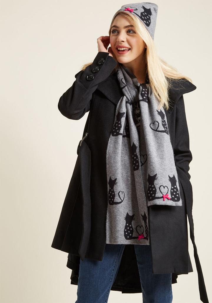 Modcloth Ailurophile Style Scarf In Grey