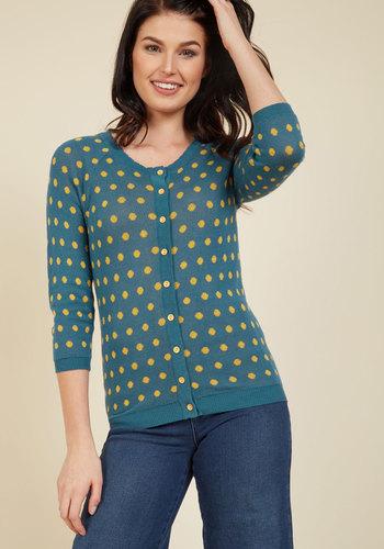  Dot In The Act Polka Dot Cardigan In Teal In 1x