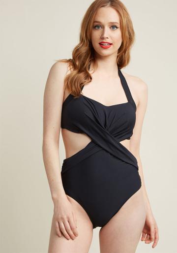 Modcloth Edgy On The Eyes One-piece Swimsuit In Black In M