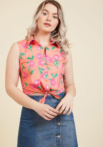  Pros And Convertibles Button-up Top In Coral Tulips In Xxs