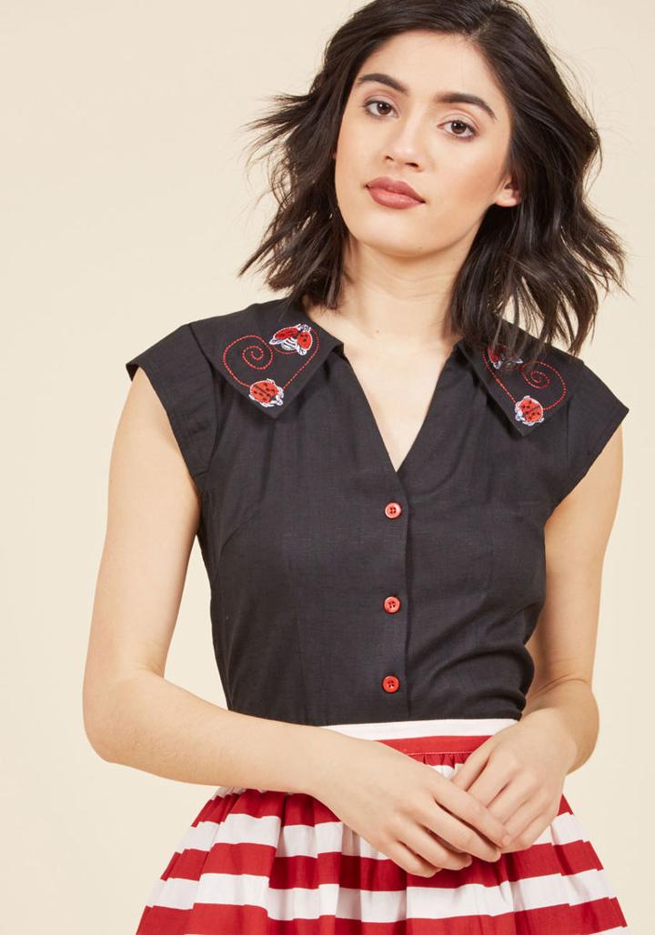  Lucky In Ladybugs Button-up Top In S