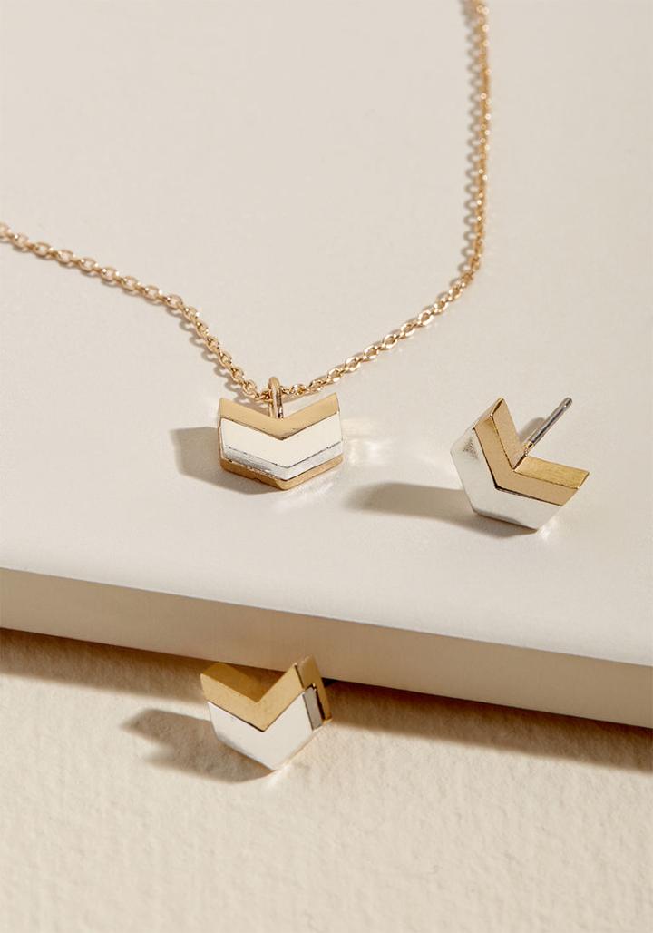 Modcloth Chevron Top Of Things Accessory Set In Silver & Gold