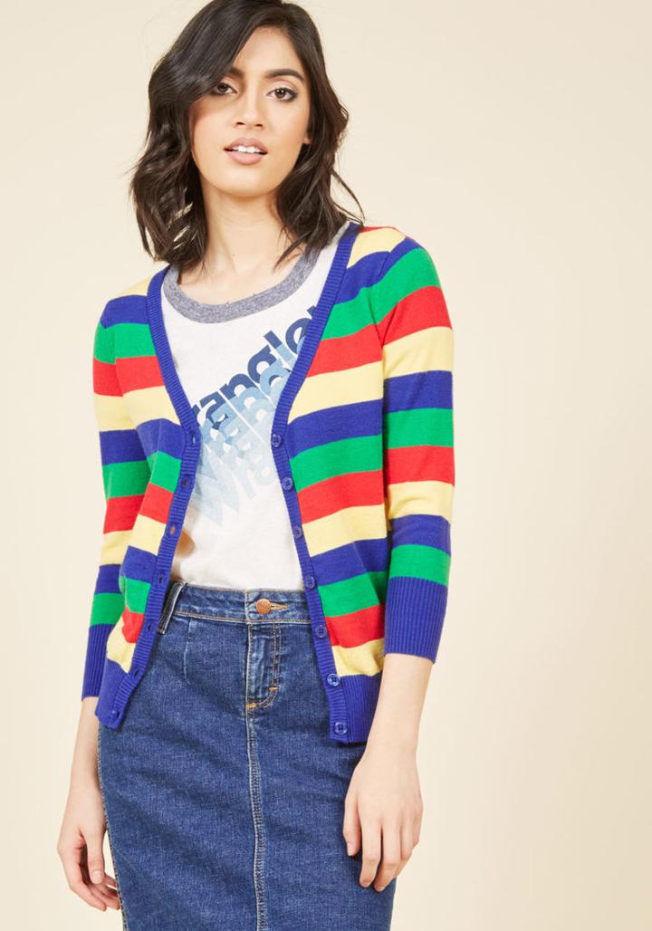 Charter School Cardigan In Primary Stripes In L