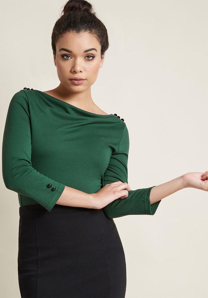 Modcloth Recalling Nostalgia Knit Top In Clover In M