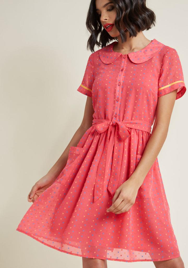 Modcloth Darling In Dots Shirt Dress In Punch In 3x