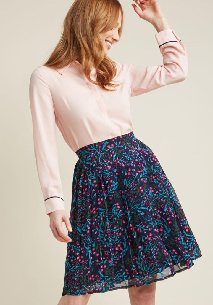 Modcloth Pleated Chiffon A-line Skirt In Vines In L
