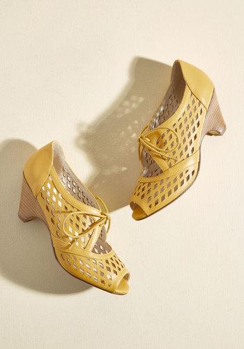  Perf Your While Peep Toe Heel In Mustard In 40