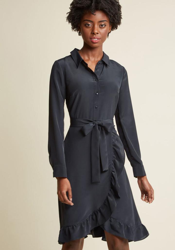 Modcloth Ruffled Wrap Shirt Dress In Dusk In Xl