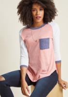 Modcloth Lost And Lounge Baseball Tee In Coral In L