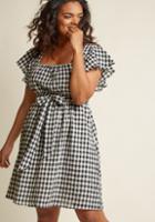 Modcloth Flutter Sleeve Cotton A-line Dress With Pockets In Gingham In 4x