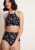 Highdivebymodcloth Sunrise Swim High-waisted Bikini Bottom In Black Cacti In 2x