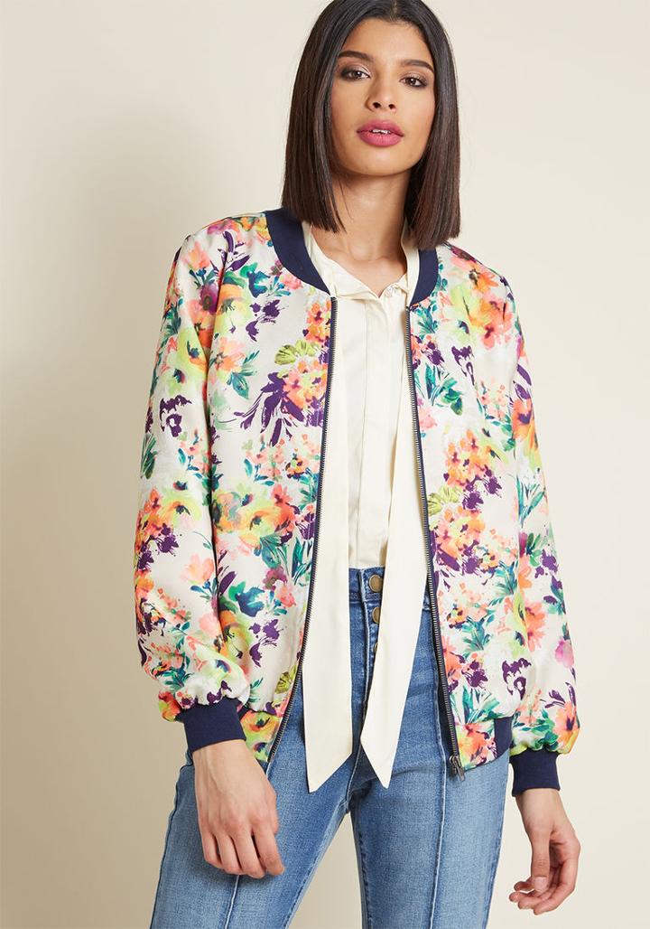Modcloth Boldness Goals Bomber Jacket In Floral In M