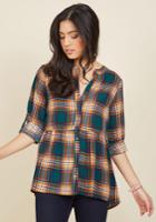  Creative Career Conference Button-up Top In Teal Plaid In 2x