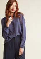Modcloth Ladylike Button-up Top In Antique Blue In 2x