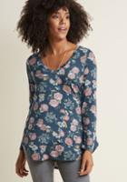 Modcloth Embracing Basic Long Sleeve Top In Blue Floral In 4x