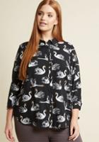 Modcloth Sunny Spirit Button-up Top In Black Swans In 3x