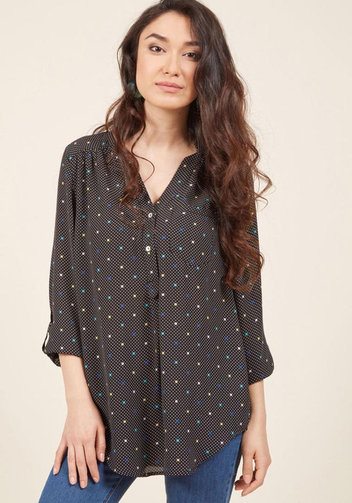 Modcloth Pam Breeze-ly Long Sleeve Tunic In Confetti In Xl