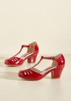  Shimmer Down Now T-strap Heel In Cherry Gloss In 6