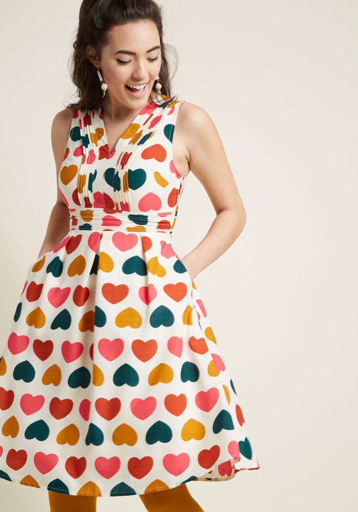 Modcloth Surely Sweet A-line Dress With Pockets In M