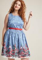 Modcloth Festive Frondescence A-line Dress In Snowy City In 3x