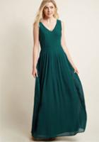 Modcloth Drop Waist Pleated Maxi Dress In Forest In S