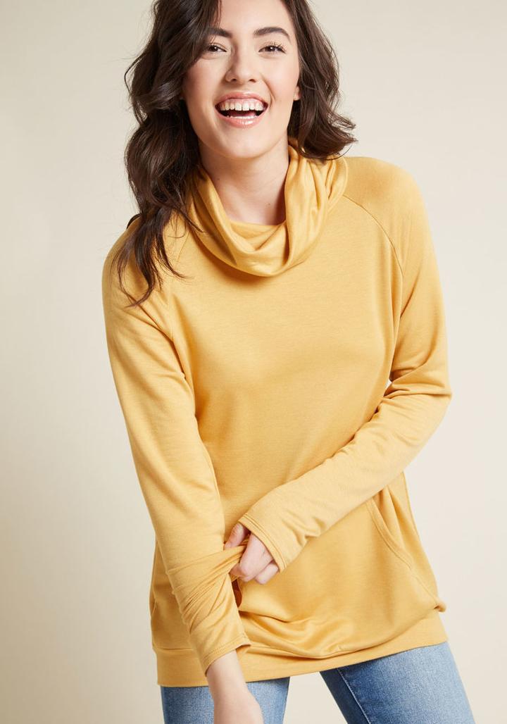 Modcloth Take The Cozy Road Knit Tunic In Yellow In L