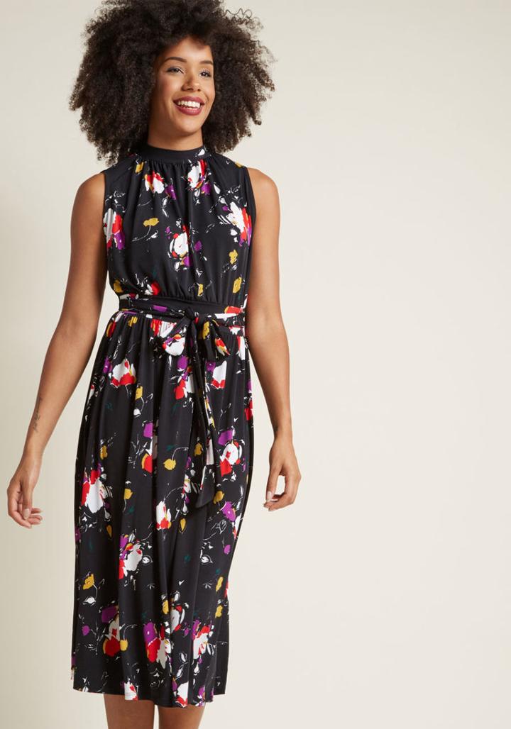Modcloth Off To Ottawa Midi Dress In Black Floral In 4x