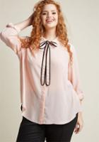 Modcloth Long Sleeve Top With Trimmed Tie In Blush In L