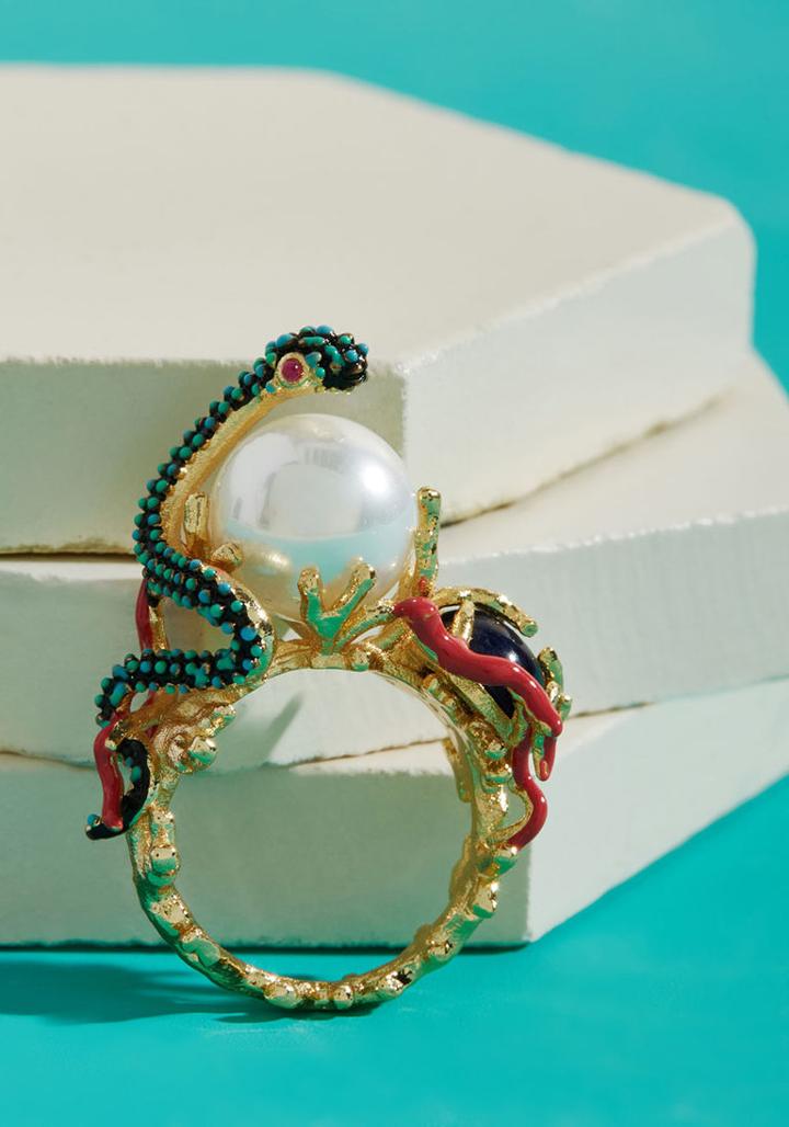 Lesnereides Les Nereides Sea Snake Statement Ring In 7