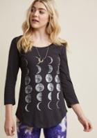 Modcloth Keep A Straight Phase Long Sleeve Graphic Tee In S