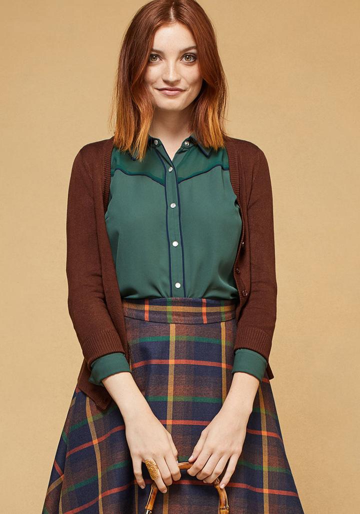 Modcloth Chiffon Western Button-up Top In M