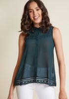 Modcloth Darling Doily Sheer Sleeveless Top In Pine In 1x