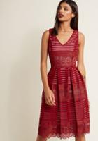 Modcloth Sleeveless Lace Fit And Flare Dress In Ruby In Xs