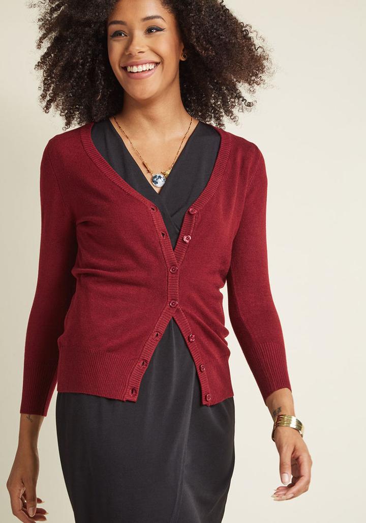Modcloth Charter School Cardigan In Merlot In Xxs