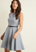 Modcloth Sleeveless Belted Fit And Flare Dress In Grey In Xs