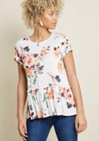 Modcloth Let Joy In Peplum Top In White Floral In 3x