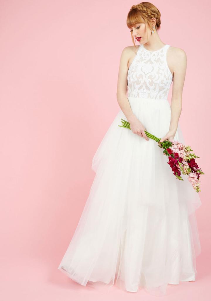 Modcloth A Glimmer Of Elope Maxi Dress In White