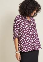 Modcloth Careerist And Dearest Long Sleeve Top Dotted Purple In M