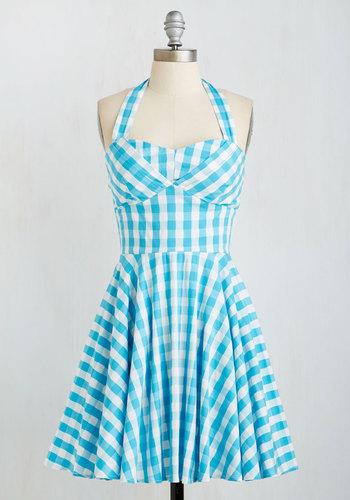 Ixia Traveling Cupcake Truck Dress In Aqua Gingham