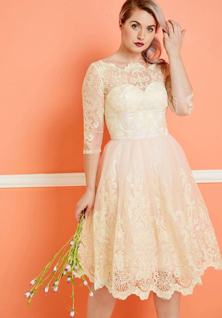 Modcloth Gilded Grace Lace Dress In Blush