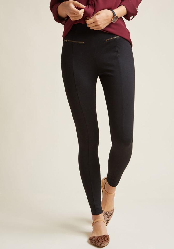 Modcloth Ponte Leggings With Zippers In Black In Xl
