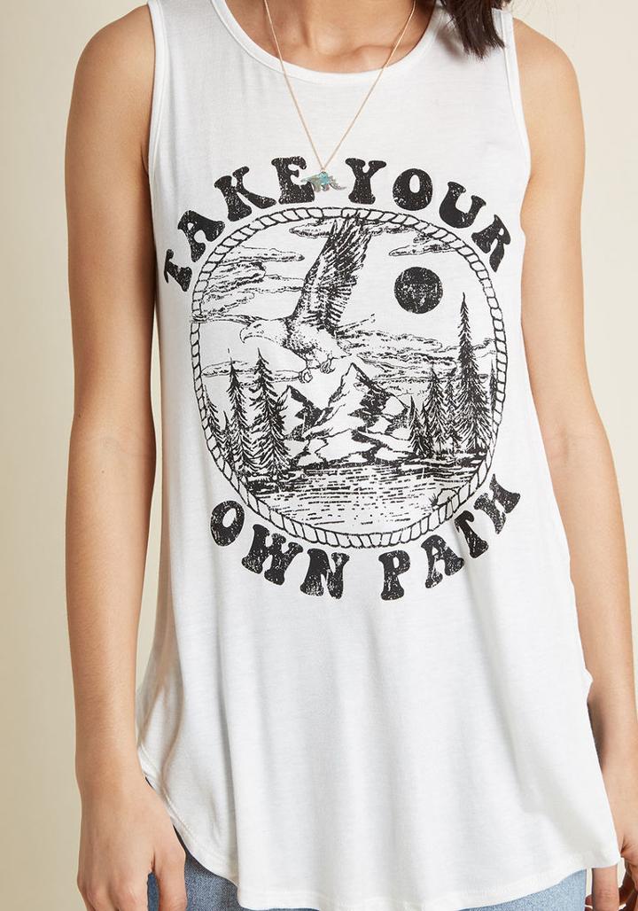 Modcloth Self-guided Sojourn Graphic Tank Top In M