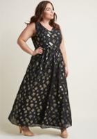 Modcloth Sleeveless Maxi Dress With V-neck And Metallic Flowers In S