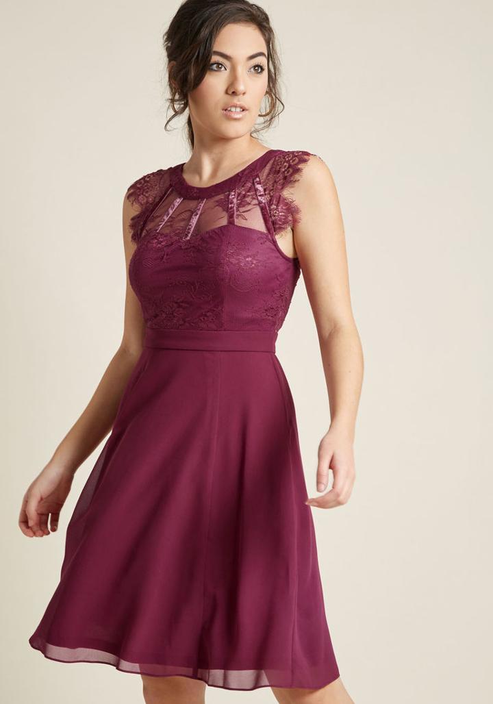 Modcloth Lace A-line Dress With Chiffon Skirt In S