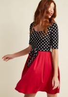 Modcloth In The Very Near Twofer Dotted Dress In Cardinal In Xs